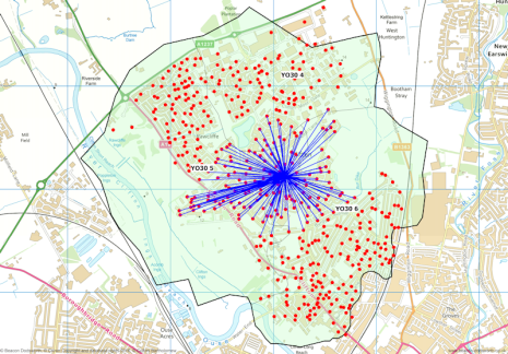 A subset of the links from one postcode A subset of the links from one postcode
