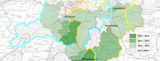 15 minute drive times mapped with market penetration percentages