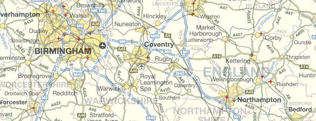 Map shows a range of store locations by using where's my nearest functionality