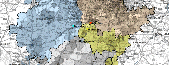 Map displays non-overlapping catchment areas around potential store locations