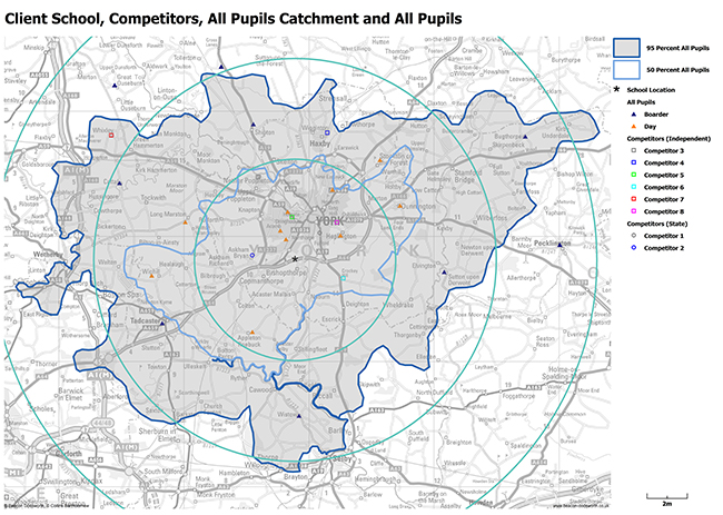 Map analysis of school location, competitors and pupils