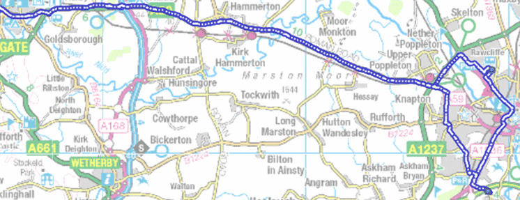 York to Harrogate route map