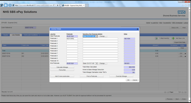 epay system screen shot with postcode data