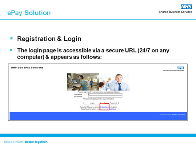NHS/SBS epay system home page