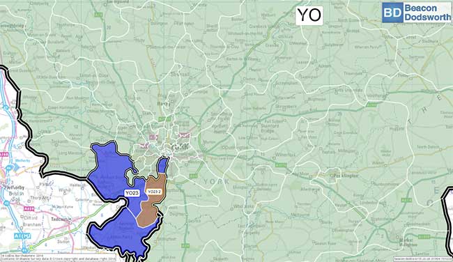 The YO area with an example district and sector.