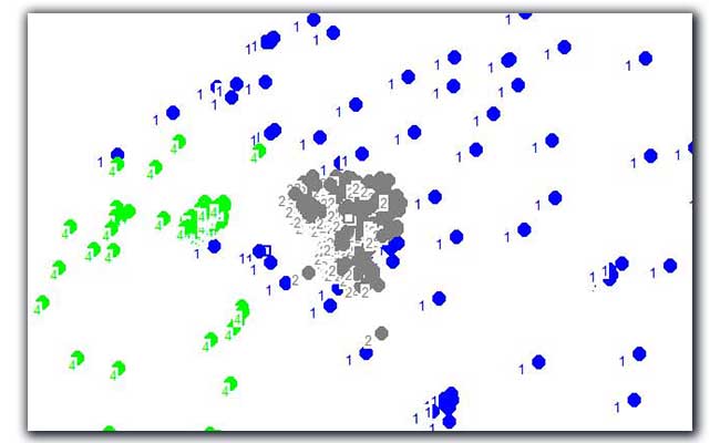 An illustration of the difficulties of putting boundaries around spread-out postcodes.
