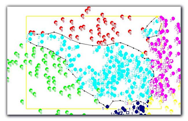 A split postcode sector with a separate "island" of postcodes.