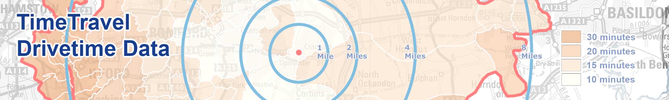 An example of a drive time radius map.