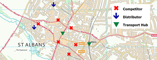 Retail landscape point set map.
