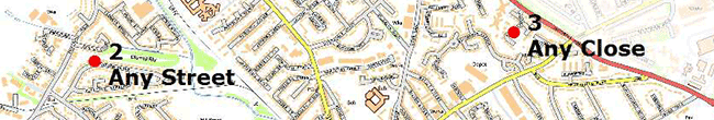Local map showing flagged addresses