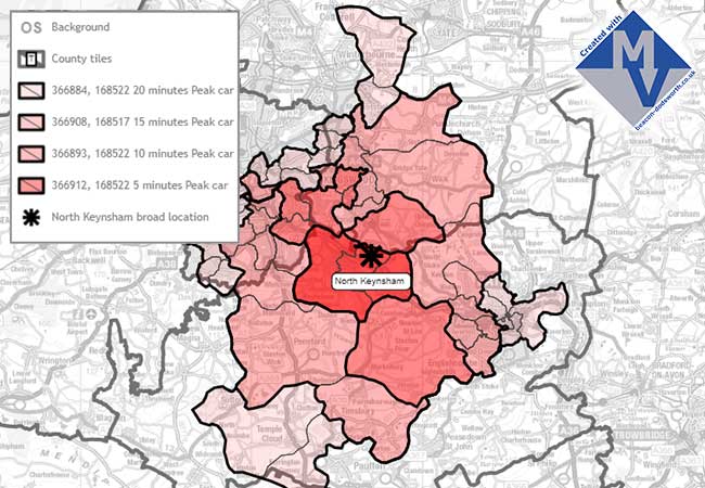 Plotting travel times around a location in MapVision.