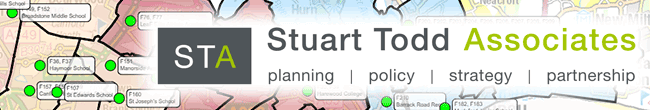 Stuart Todd logo overlaid onto a point set map of Bournemouth.