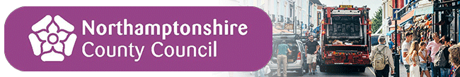 Northamptonshire County Council logo set over a busy street scene.