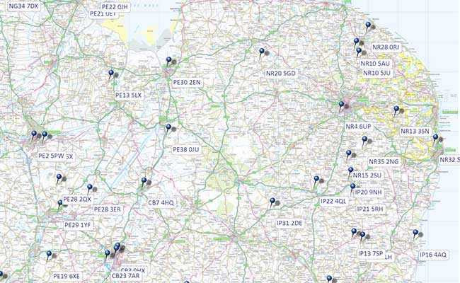 An example postcode point map