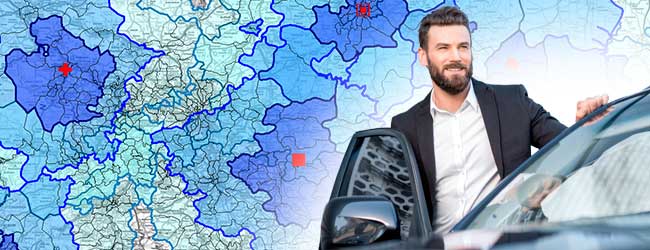 A sales rep overlaid onto a sales catchment map.